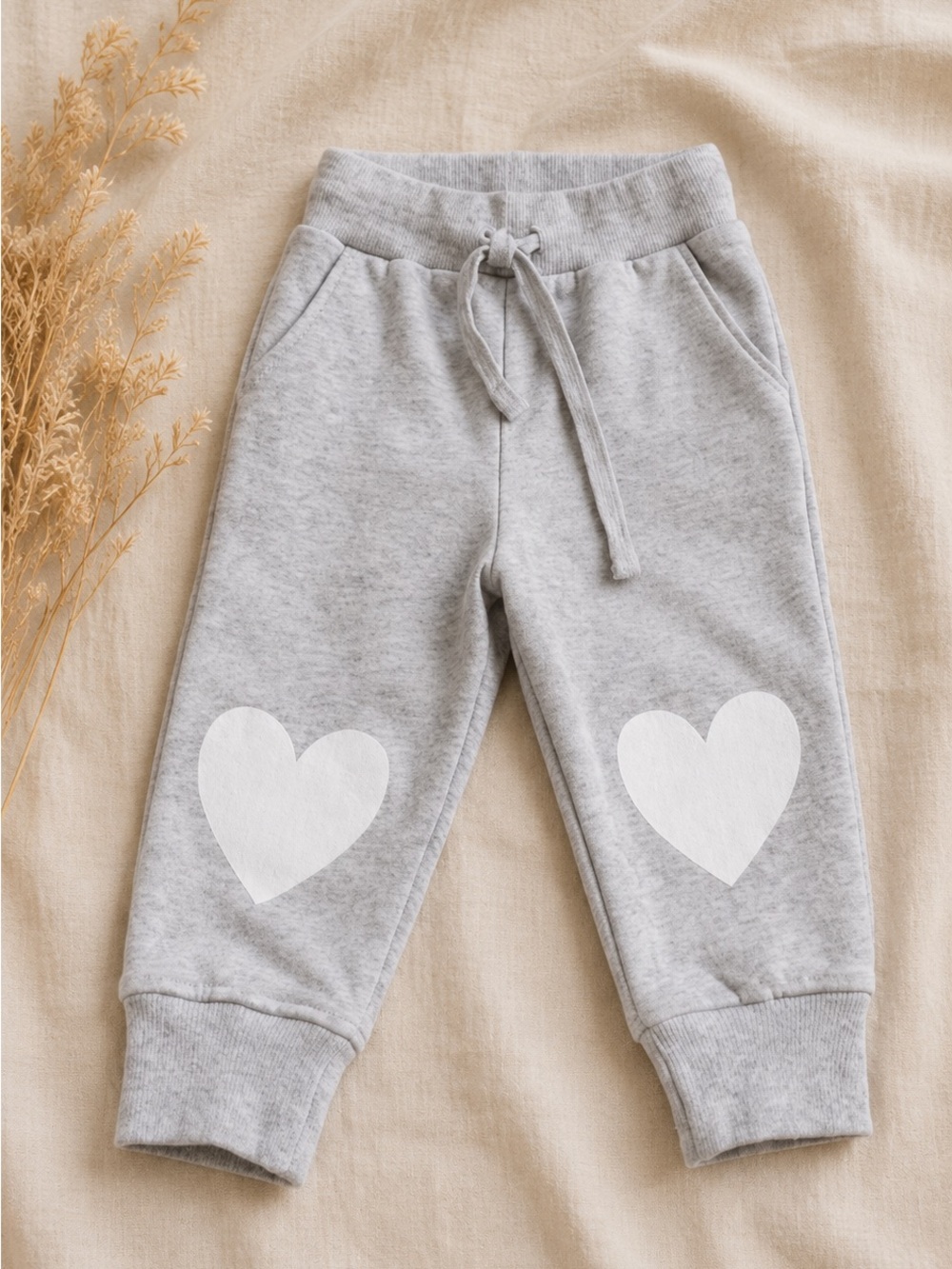 Cozy Gray Heart-Knee Joggers for Kids